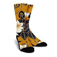 Hawaiian Turtle Plumeria Polynesian Crew Socks Yellow - AH - Polynesian Pride