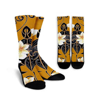 Hawaiian Turtle Plumeria Polynesian Crew Socks Yellow - AH Crew Socks White - Polynesian Pride