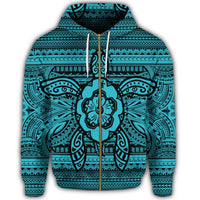 Hawaiian Turtle Polyensian Tribal Zip Hoodie Blue - Polynesian Pride