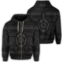 Hawaiian Turtle Polyensian Tribal Zip Hoodie Gray Unisex Art - Polynesian Pride