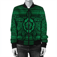 Hawaiian Turtle Polynesian Tribal Bomber Jacket Green AH - Polynesian Pride