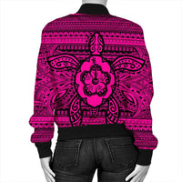 Hawaiian Turtle Polynesian Tribal Bomber Jacket Pink AH - Polynesian Pride
