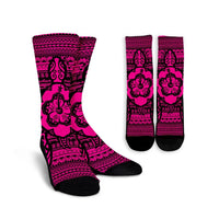 Hawaiian Turtle Polynesian Tribal Crew Socks Pink AH Crew Socks White - Polynesian Pride