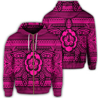 Hawaiian Turtle Polyensian Tribal Zip Hoodie Pink Unisex Art - Polynesian Pride