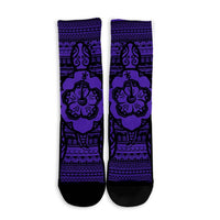 Hawaiian Turtle Polynesian Tribal Crew Socks Purple AH - Polynesian Pride
