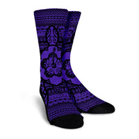 Hawaiian Turtle Polynesian Tribal Crew Socks Purple AH - Polynesian Pride