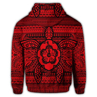 Hawaiian Turtle Polyensian Tribal Zip Hoodie Red - Polynesian Pride