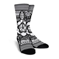 Hawaiian Turtle Polynesian Tribal Crew Socks White AH - Polynesian Pride