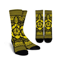Hawaiian Turtle Polynesian Tribal Crew Socks Yellow AH Crew Socks White - Polynesian Pride