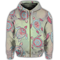 Hawaiian Turtle Polynesian Zip Hoodie - Polynesian Pride