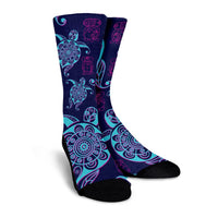 Hawaiian Turtle Polynesian Neon Crew Socks - AH - Polynesian Pride