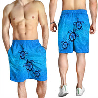 Hawaiian Turtle Swim In The OCean With Hibiscus Polynesian Men's Shorts - AH - Polynesian Pride