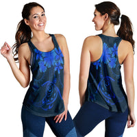 Hawaiian Turtles Hibiscus Plumeria Polynesian Racerback Tank - Blue - AH Black - Polynesian Pride