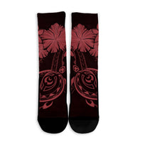 Hawaiian Turtles Hibiscus Plumeria Polynesian Crew Socks - Pink - AH - Polynesian Pride