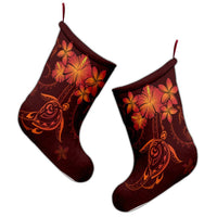 Hawaiian Turtles Hibiscus Plumeria Polynesian Christmas Stocking - Red - AH - Polynesian Pride