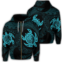 Hawaiian Two Turtle Polynesian Zip Hoodie Blue Unisex Art - Polynesian Pride