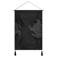 Hawaiian Two Turtle Polynesian Hanging Poster Gray AH Hanging Poster Cotton And Linen - Polynesian Pride
