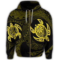 Hawaiian Two Turtle Polynesian Zip Hoodie Yellow - Polynesian Pride