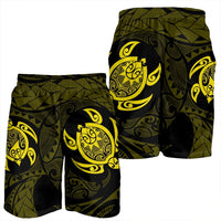 Hawaiian Two Turtle Polynesian Men's Shorts Yellow AH - Polynesian Pride