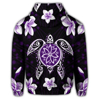 Hawaiian Violet Turtle Plumeria Zip Hoodie - Polynesian Pride