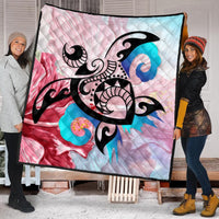 Hawaiian Wave Hibiscus Watercolor Turtle Polynesian Premium Quilts - AH - Polynesian Pride