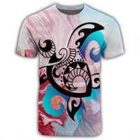 Hawaiian Wave Hibiscus Watercolor Turtle Polynesian T Shirt AH - Polynesian Pride