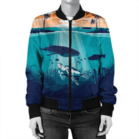 Hawaiian Whale And Turtle In Sunset Polynesian Bomber Jacket - AH - Polynesian Pride