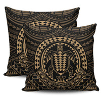 Hawaiian Kakau Honu Arc Gold Polynesian Pillow Covers One Size Zippered Pillow Cases 18"x 18" (Twin Sides) (Set of 2) Gold - Polynesian Pride