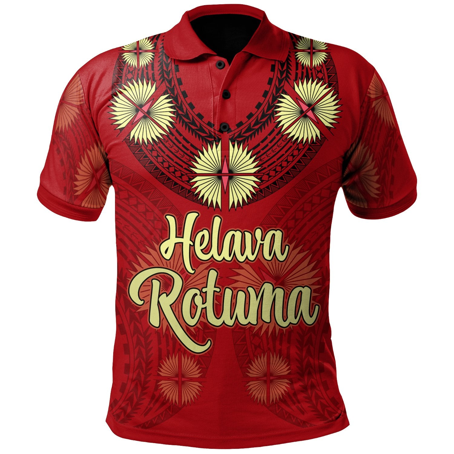 Rotuma Polo Shirt Hevala Rotuma Tefui Flowers Unisex Red - Polynesian Pride