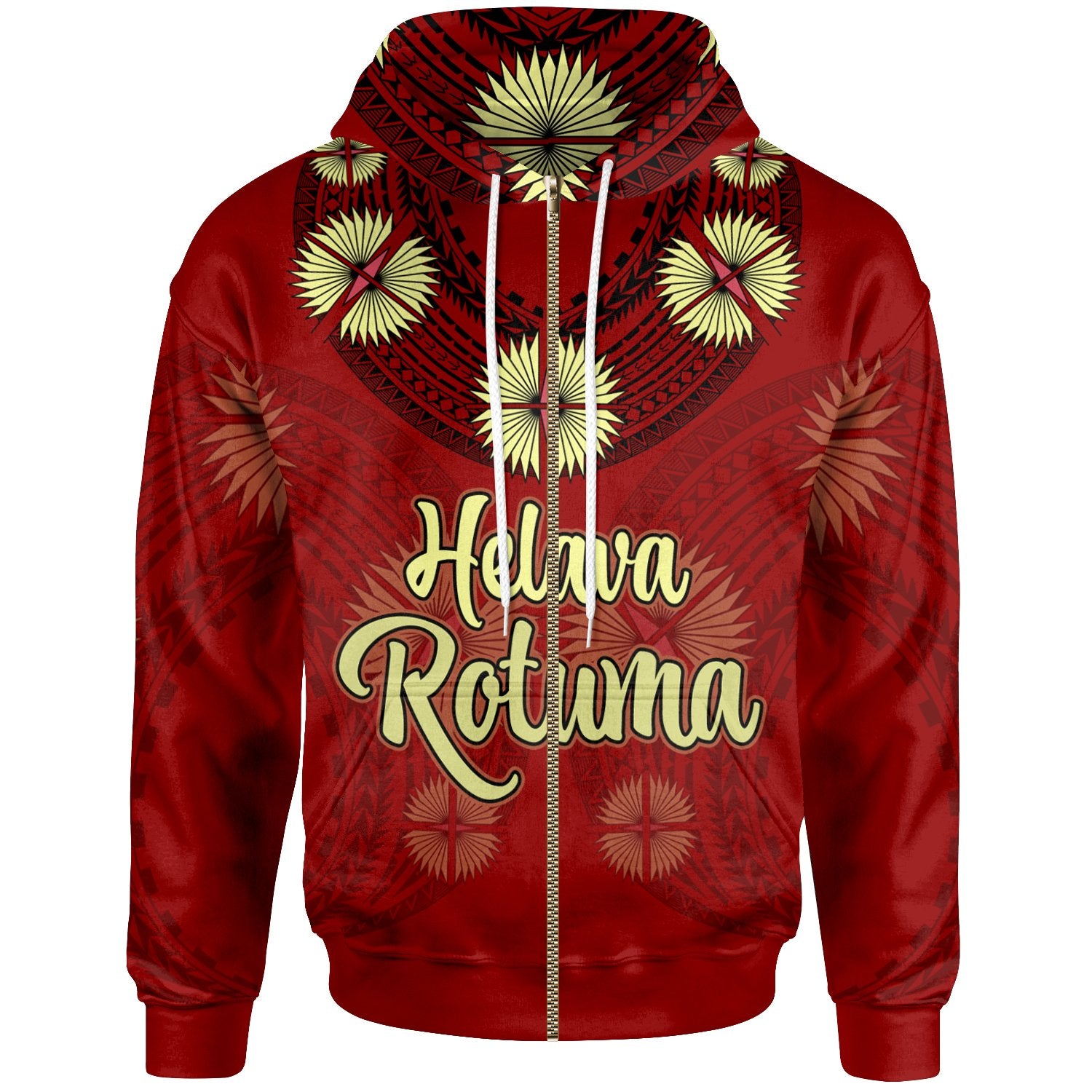 Rotuma Zip Hoodie Hevala Rotuma Tefui Flowers Unisex Red - Polynesian Pride