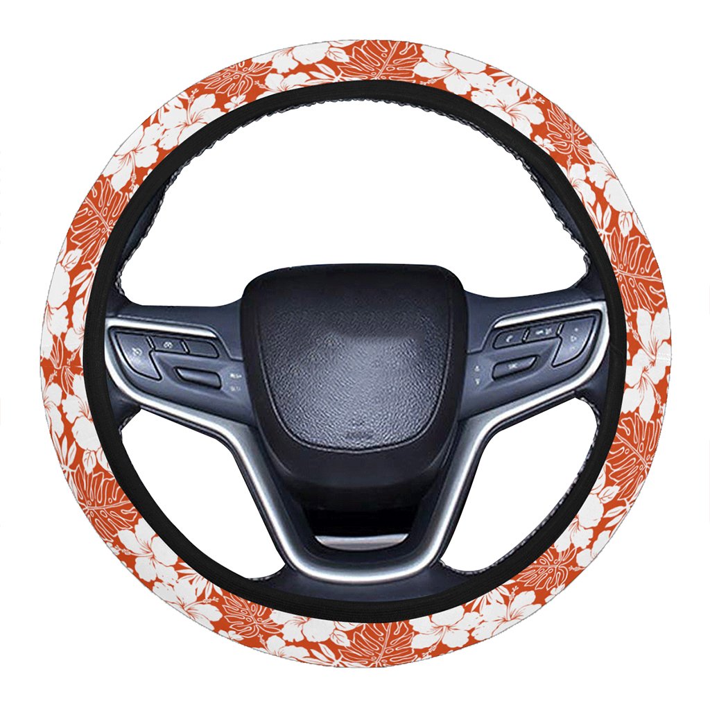 Hibiscus Flower Pattern Hawaii Universal Steering Wheel Cover with Elastic Edge One Size Blue Steering Wheel Cover - Polynesian Pride