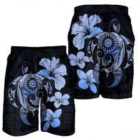 Hibiscus Plumeria Mix Polynesian Turtle Men's Shorts Blue - AH - Polynesian Pride