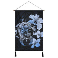 Hibiscus Plumeria Mix Polynesian Turtle Hanging Poster Blue - AH Hanging Poster Cotton And Linen - Polynesian Pride