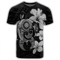Hibiscus Plumeria Mix Polynesian Turtle T Shirt Gray AH - Polynesian Pride