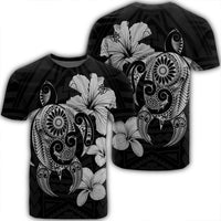 Hibiscus Plumeria Mix Polynesian Turtle T Shirt Gray AH Unisex Black - Polynesian Pride