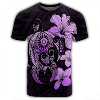 Hibiscus Plumeria Mix Polynesian Turtle T Shirt Violet AH - Polynesian Pride