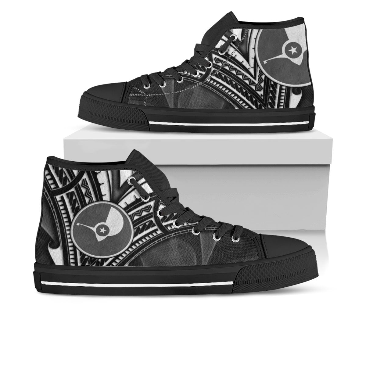 Yap State High Top Shoes - Cross Style Unisex Black - Polynesian Pride