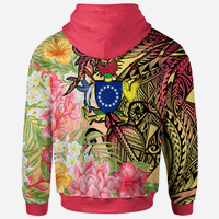 Cook Islands Hoodie Flowers Tropical With Sea Animals - Polynesian Pride