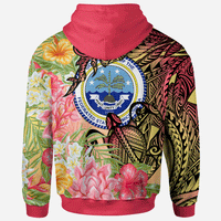 Federated States of Micronesia Zip Hoodie Flowers Tropical With Sea Animals - Polynesian Pride