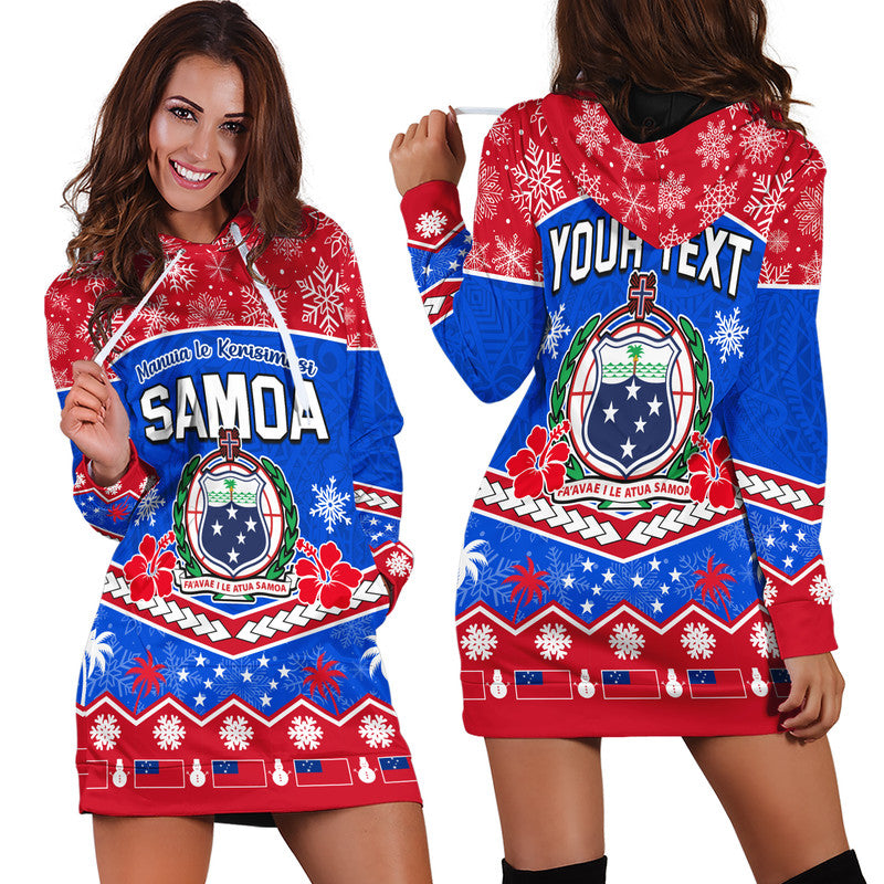 (Custom Personalised) Samoa Tribal Polynesian Christmas Vibe Hoodie Dress LT9 Blue - Polynesian Pride