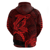 Custom Hawaii Hoodie Shark and Turtle Mix Kakau Red LT9 - Polynesian Pride