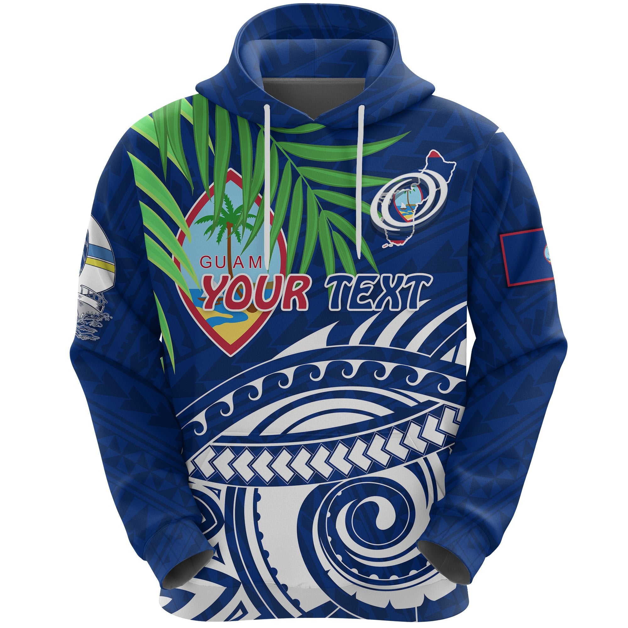 Custom Guam Rugby Hoodie Coconut Leaves Unisex Blue - Polynesian Pride