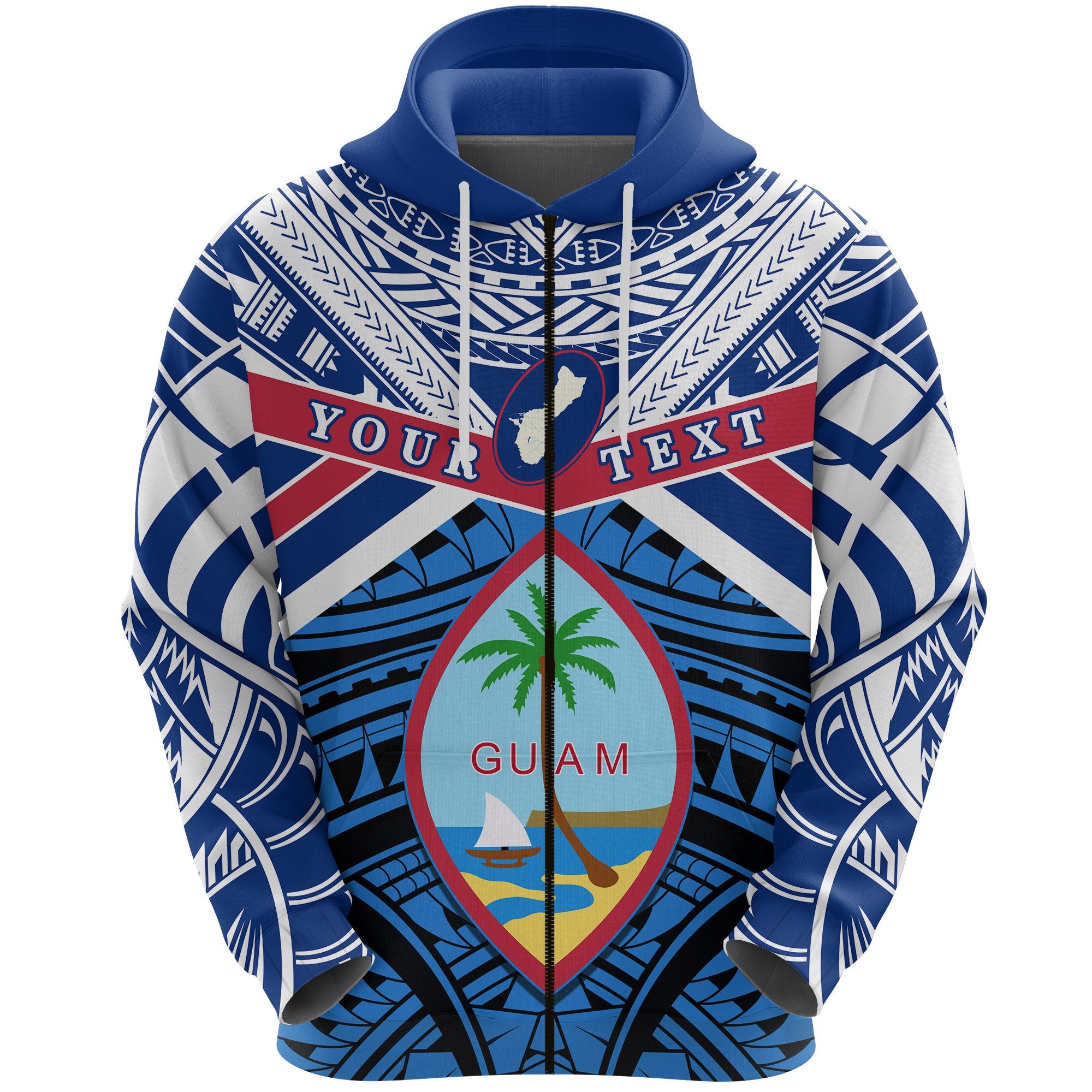 Custom Guam Rugby Zip Hoodie Spirit Unisex Blue - Polynesian Pride
