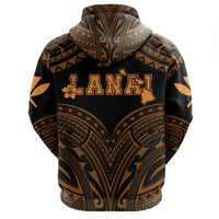 Hawaiian Kanaka Map Polynesian Lanai Hoodie Zip Orange Brad Style - Polynesian Pride