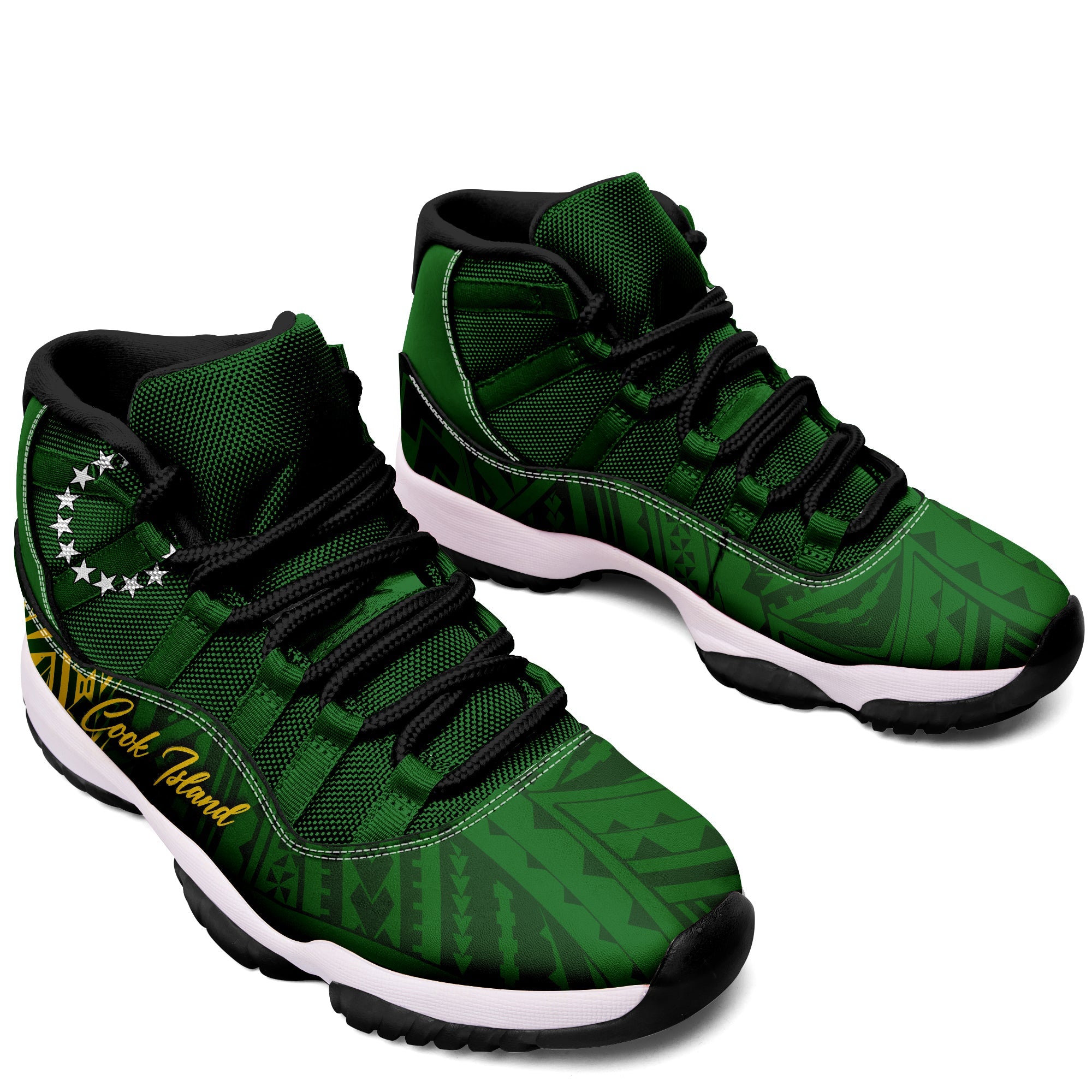 Cook Islands J11 Sneakers Polynesian Pattern - Green LT7 - Polynesian Pride
