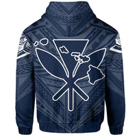 Hawaiian Kanaka Map Football Jersey Hoodie Zip Blue and White Roger Style - Polynesian Pride
