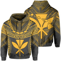 Hawaiian Kanaka Map Football Jersey Hoodie Zip Grey and Yellow Roger Style Unisex Grey - Polynesian Pride