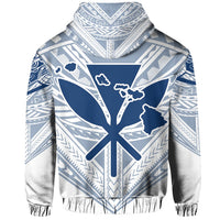 Hawaiian Kanaka Map Football Jersey Hoodie White and Blue Roger Style - Polynesian Pride