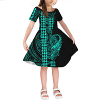 Hawaii Polynesian Warrior Kakau Short Sleeves Dress KID LT6 KID Turquoise - Polynesian Pride