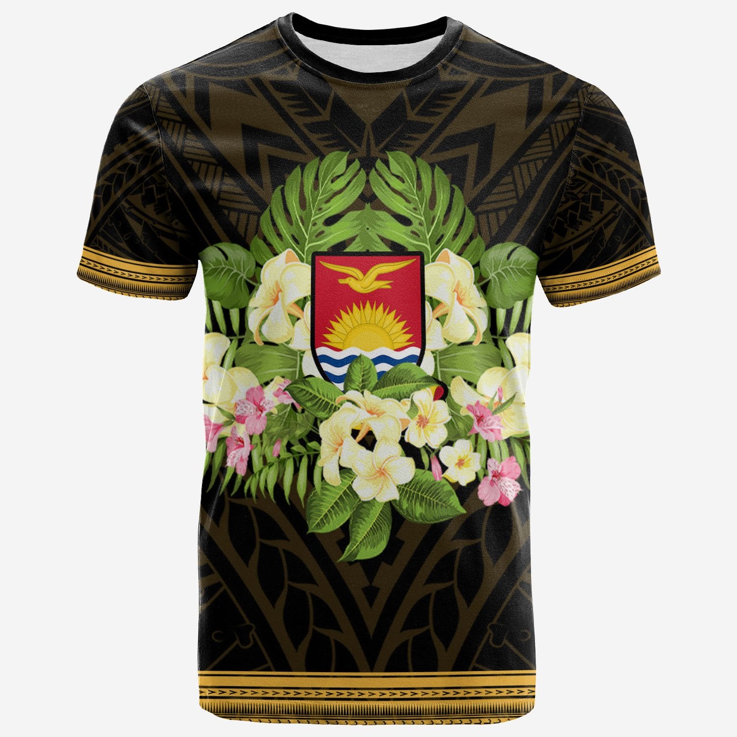 Kiribati T Shirt Polynesian Gold Patterns Collection Unisex Black - Polynesian Pride